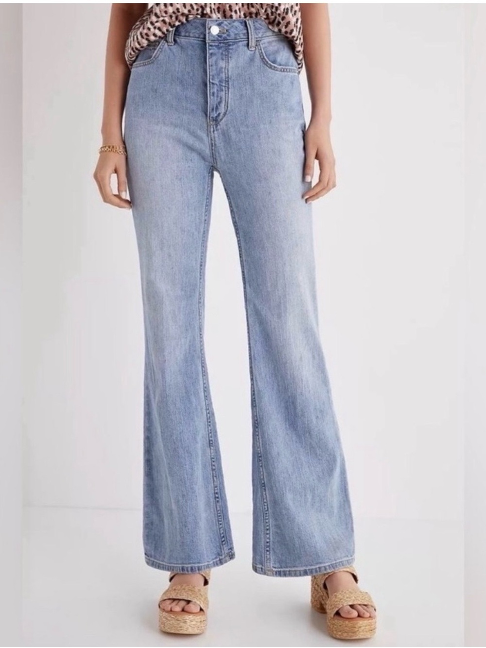 Anthro Pilcro High Rise Bootcut Jeans Light Wash Denim 12 14 32
